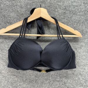 Victoria's Secret Bikini Top Women 36C Black Push Up Sleeveless Halter Neck